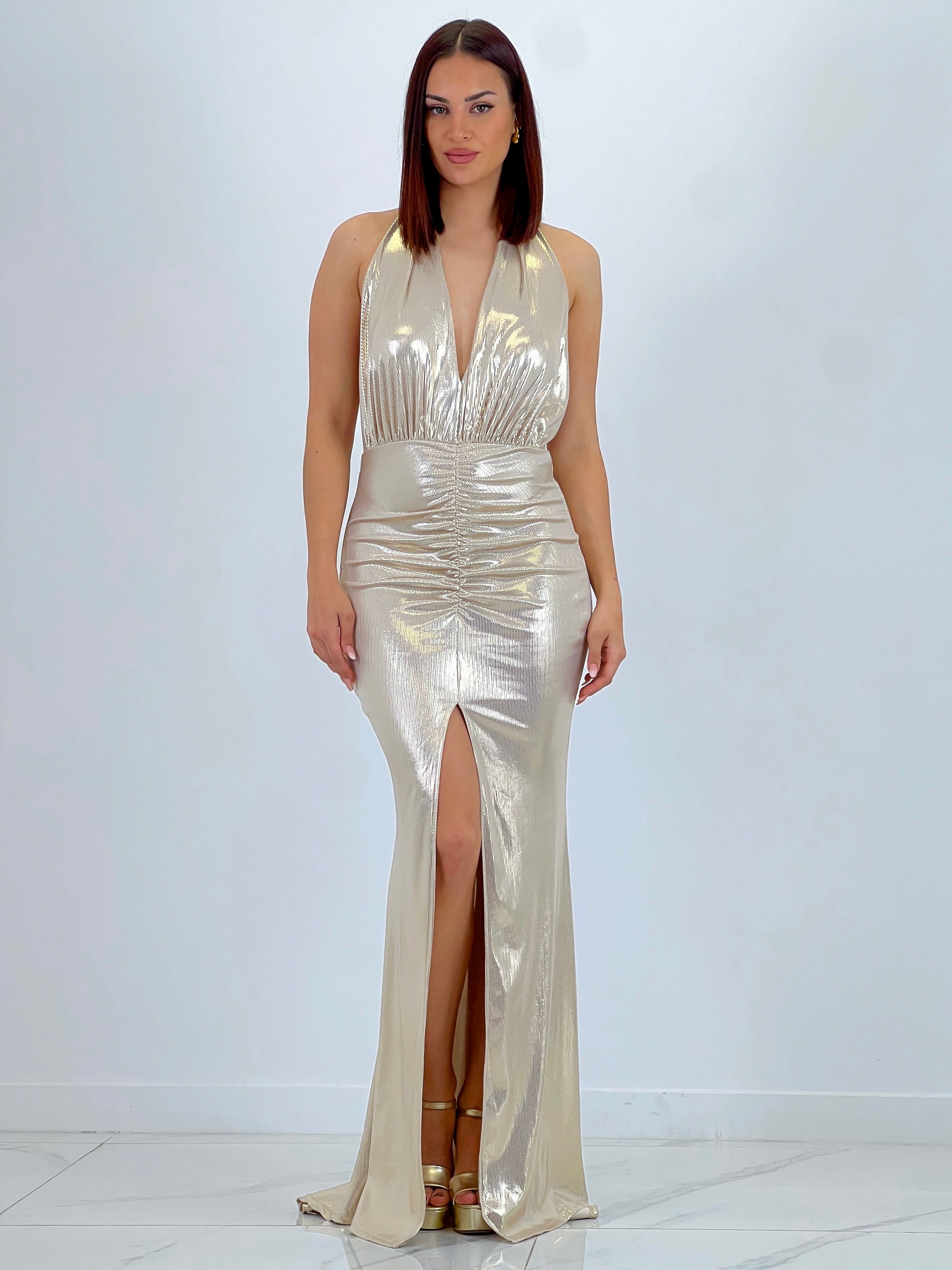 Vestido halter fruncido Carina
