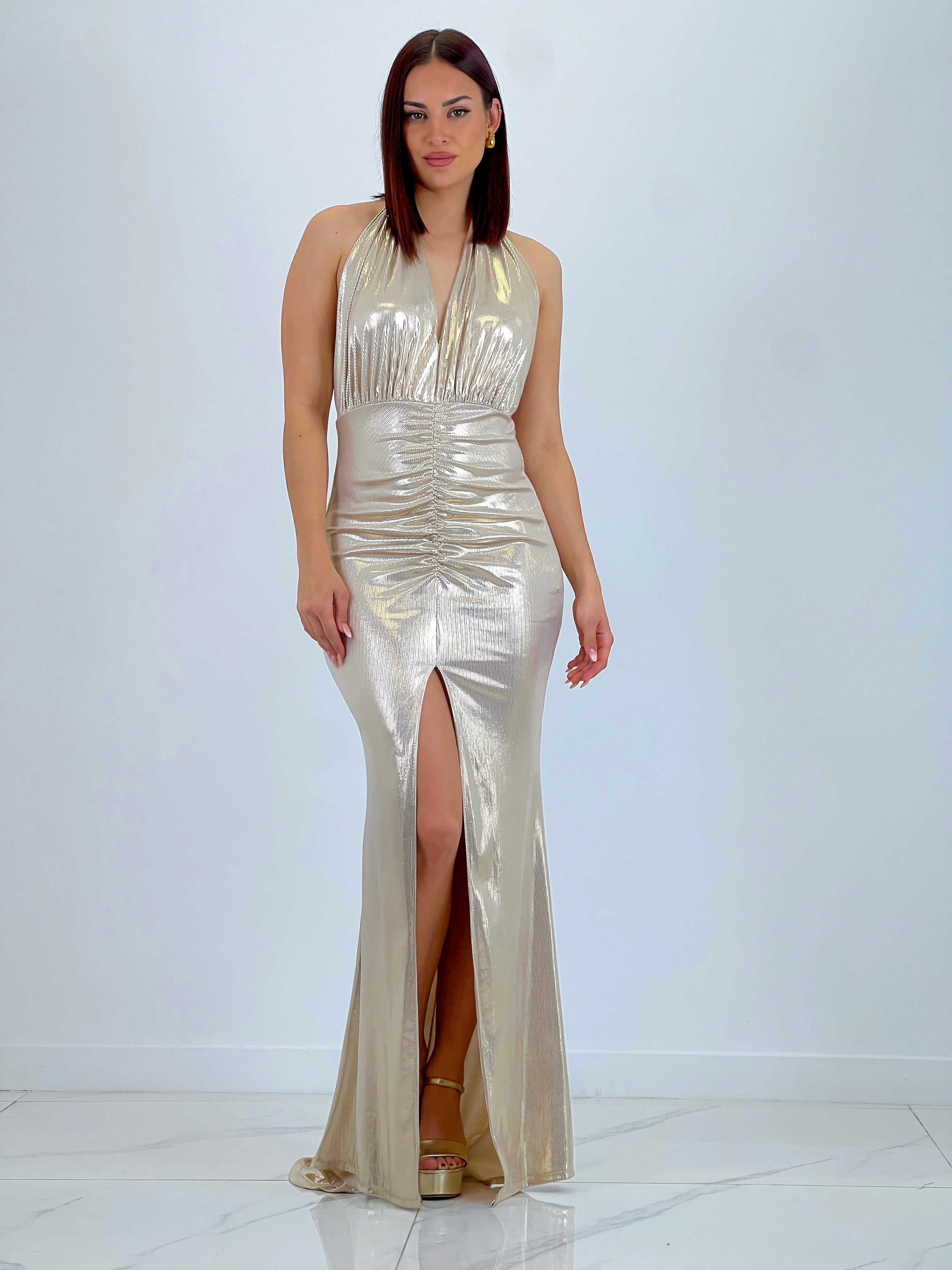 Vestido halter fruncido Carina