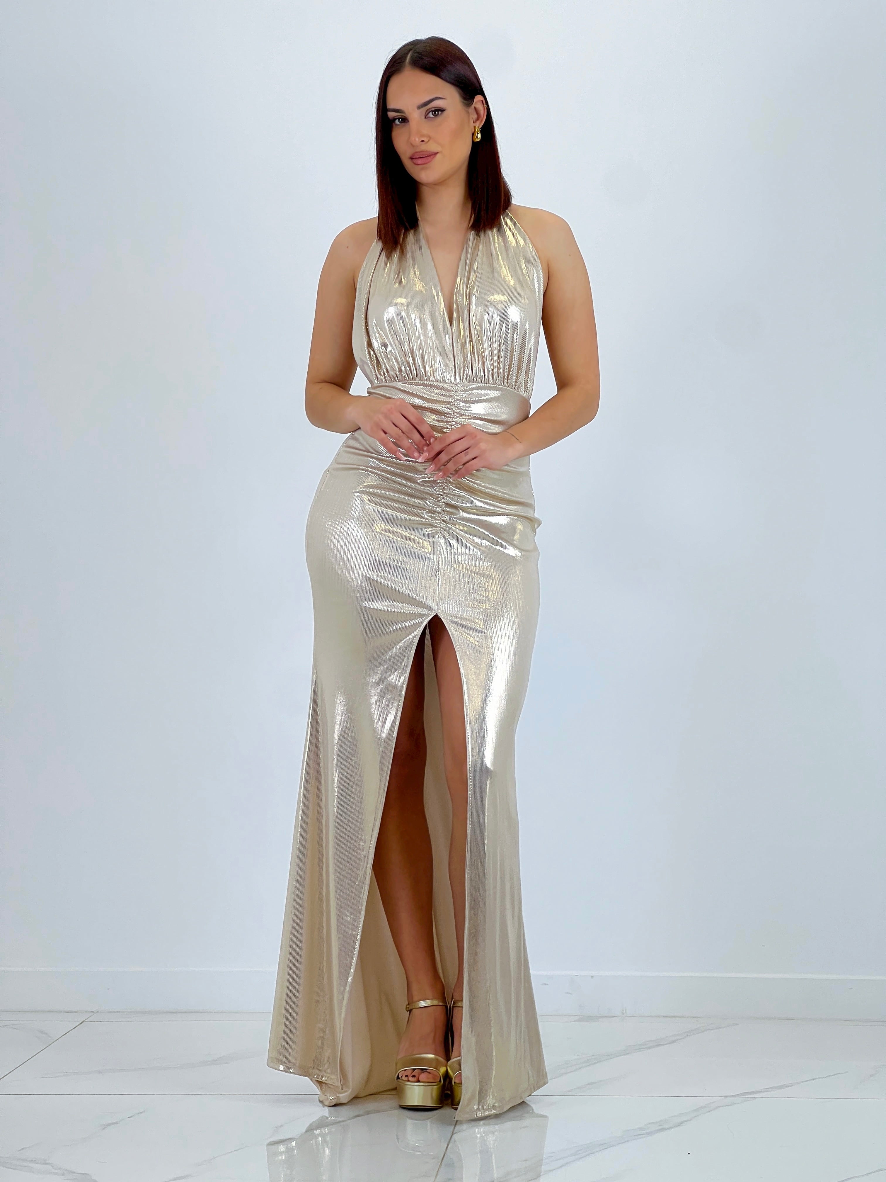 Vestido halter fruncido Carina