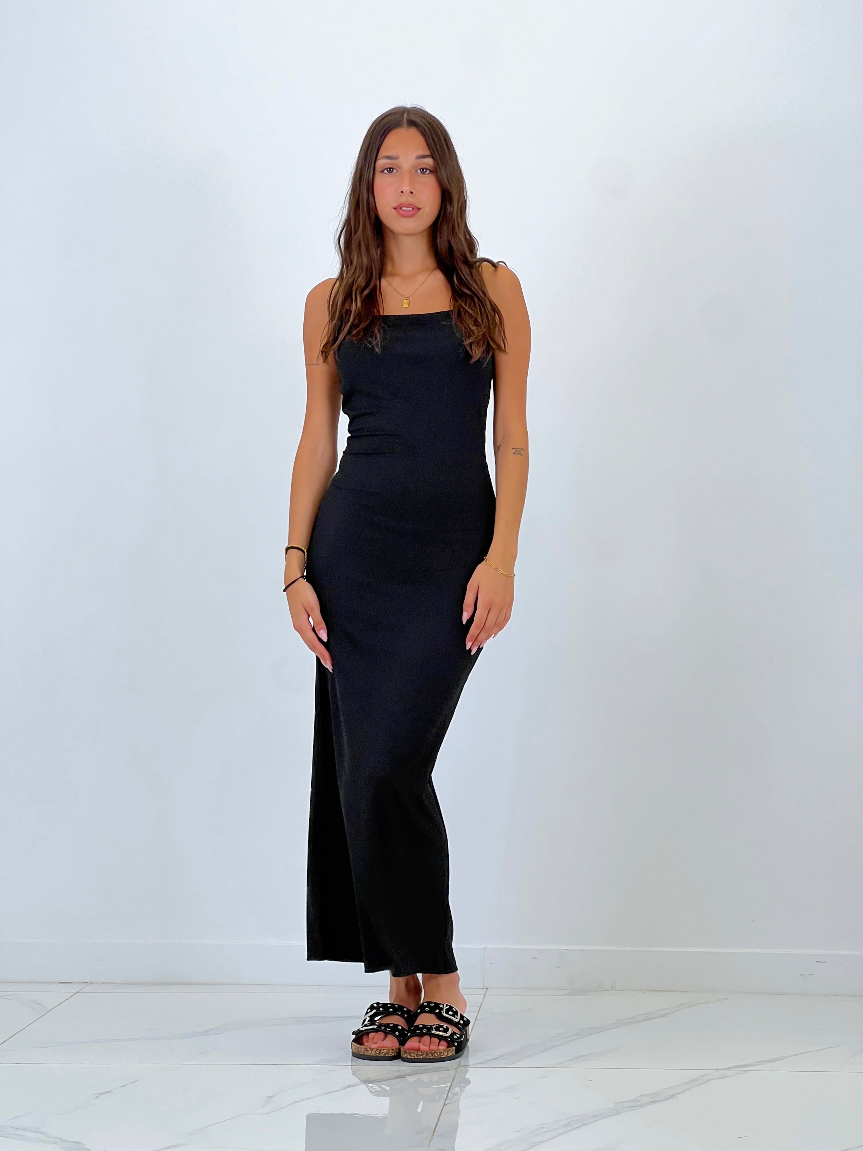 Vestido tiras canalé nudo espalda