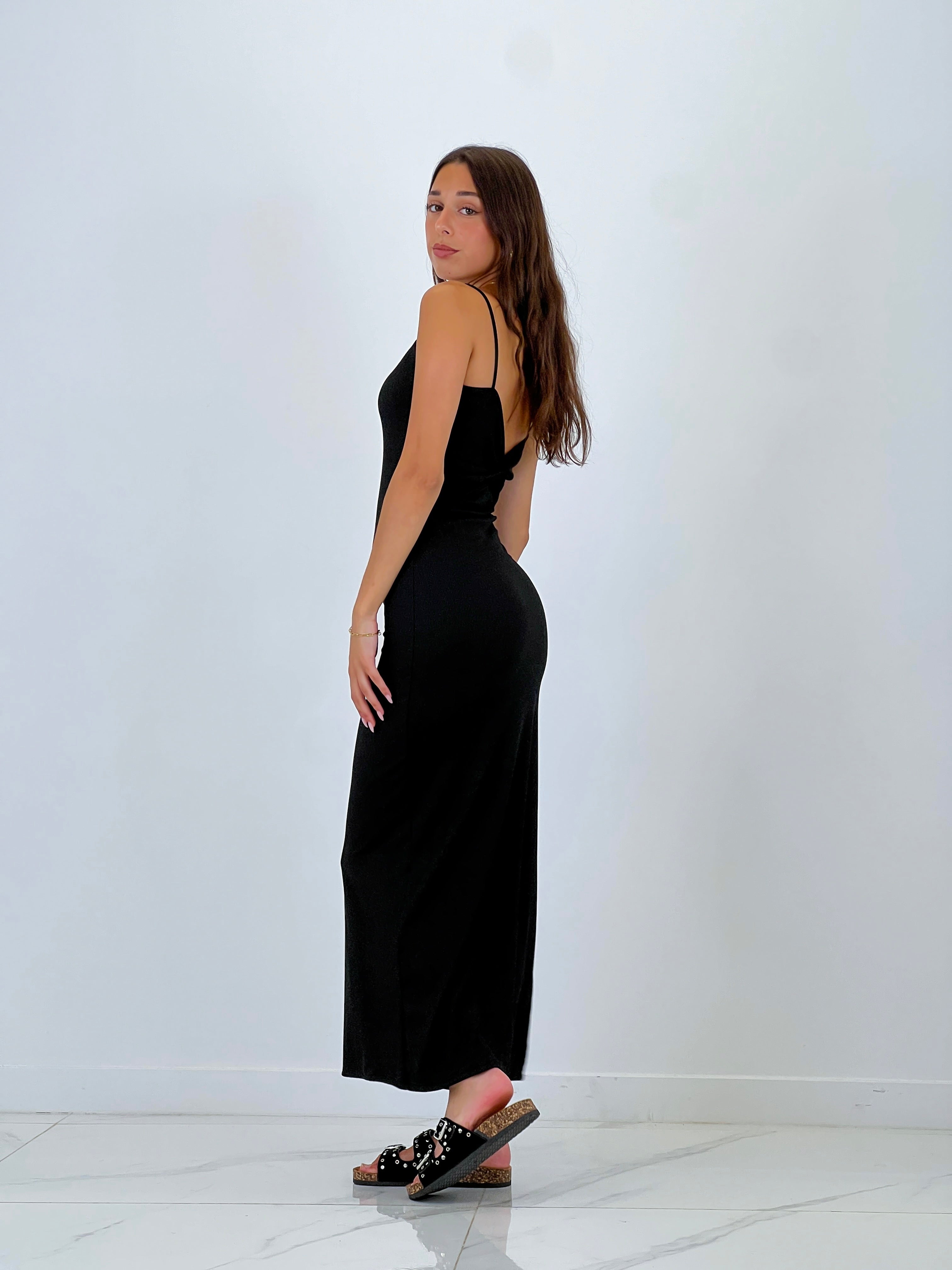 Vestido tiras canalé nudo espalda
