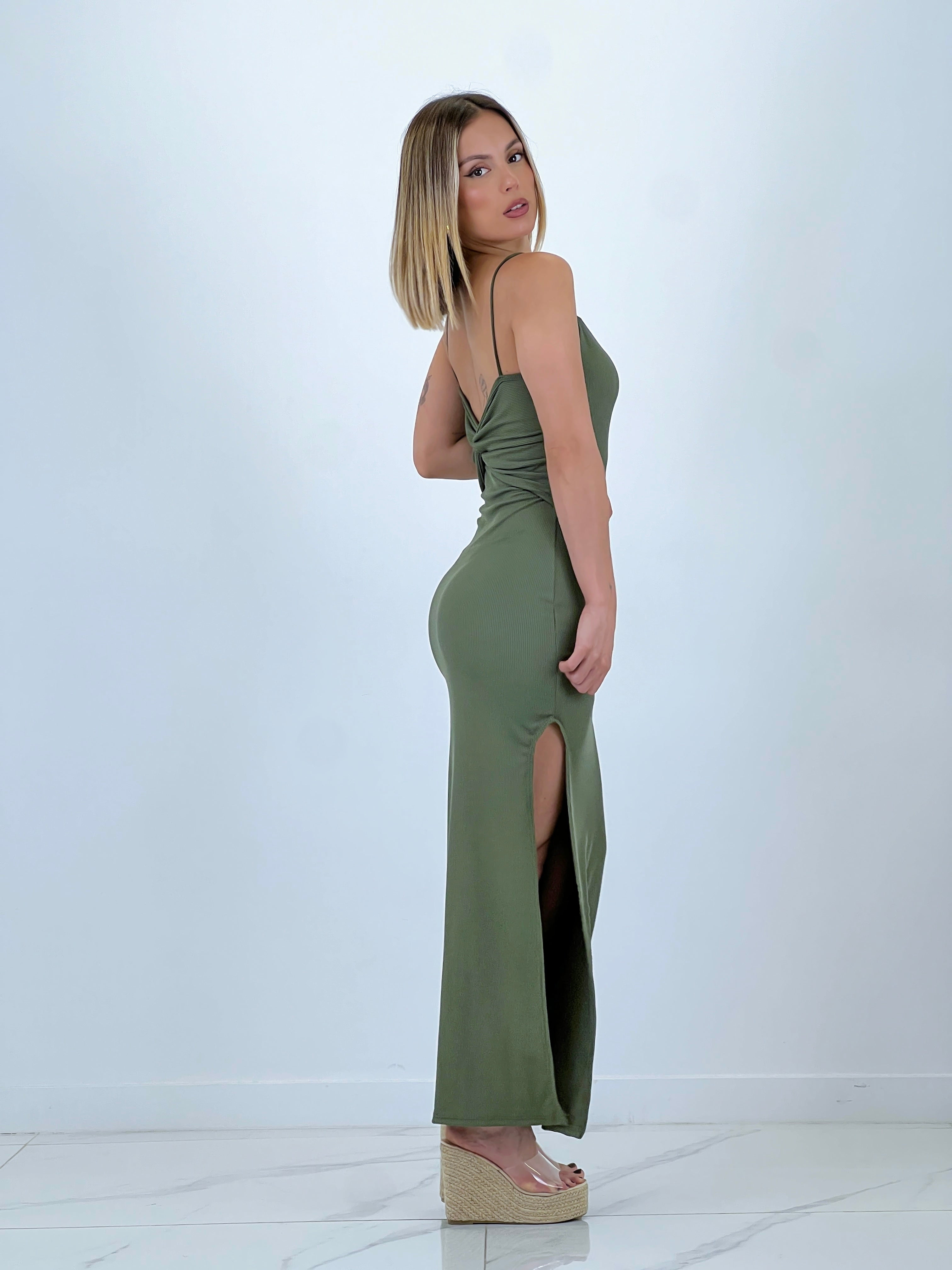 Vestido tiras canalé nudo espalda