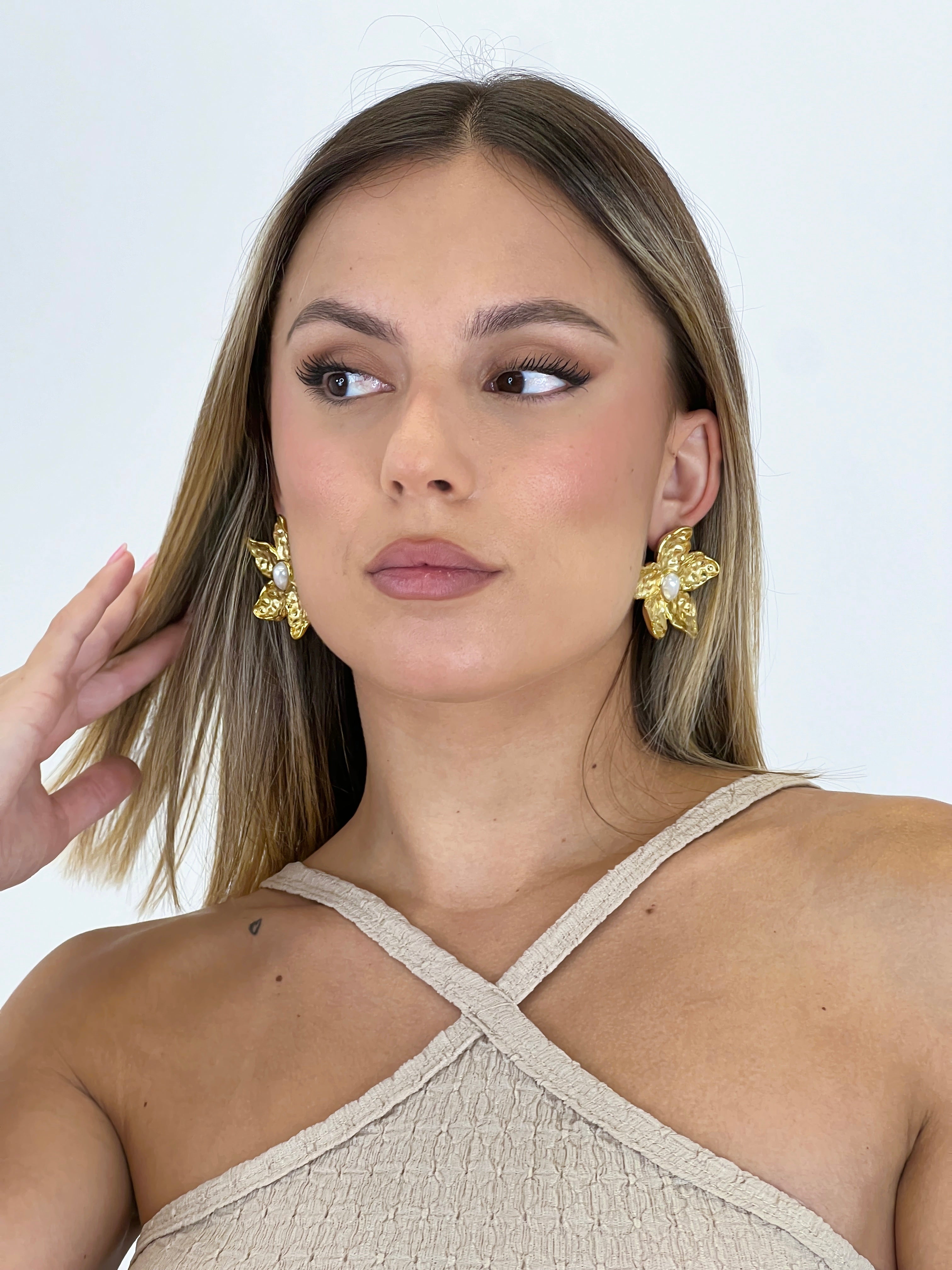 Pendientes flor perla