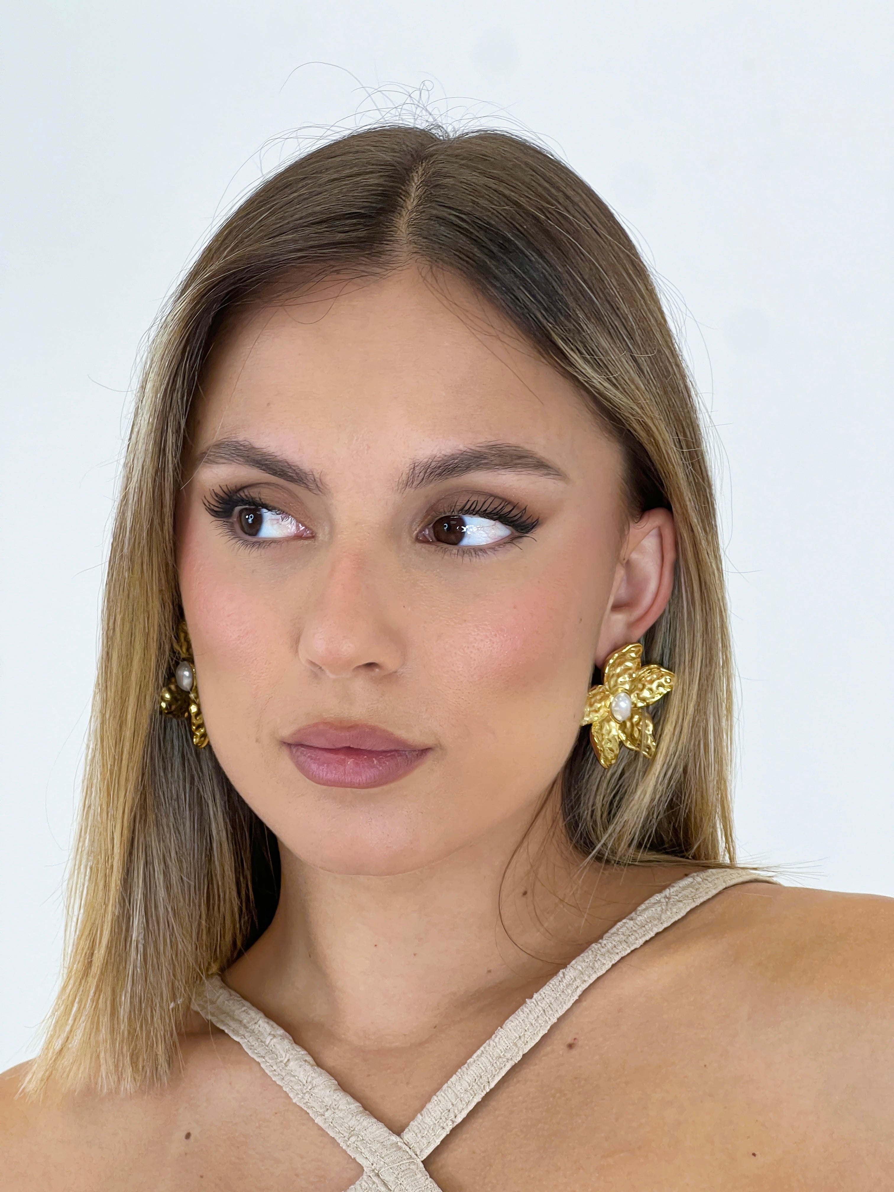 Pendientes flor perla